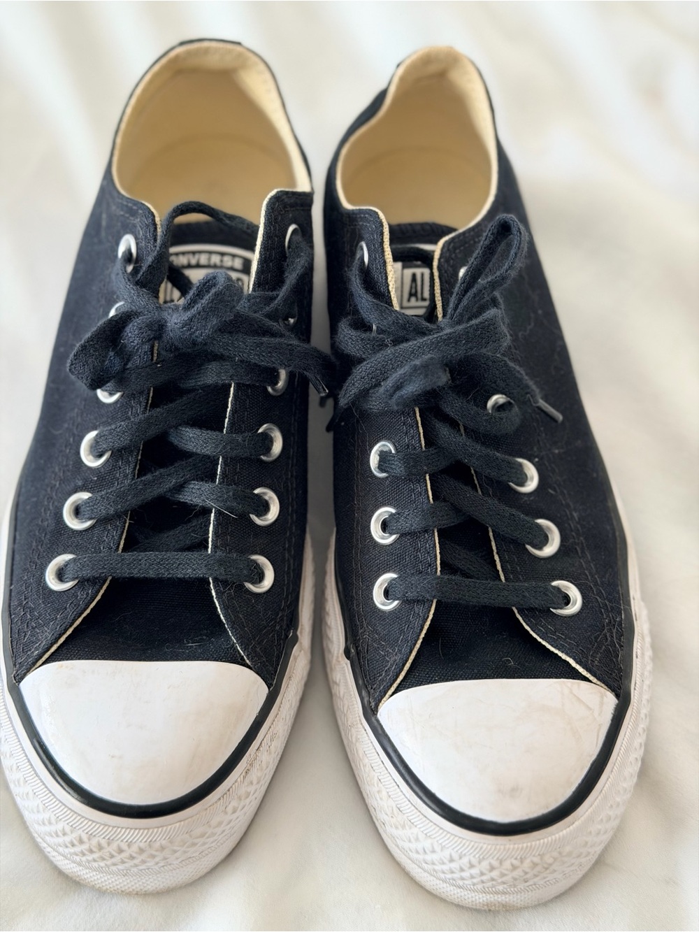 Converse Women’s Platform Black Low Top Sneakers with White Toe